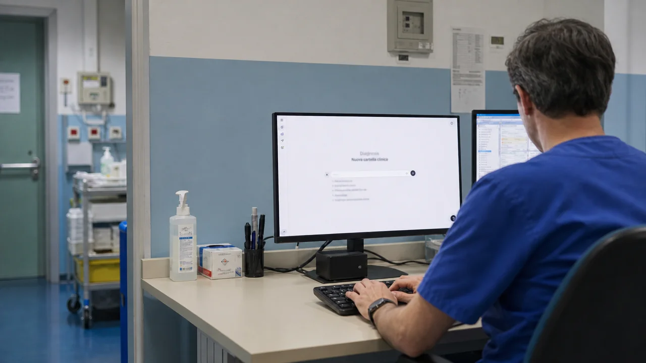 Clinician reviewing a patient record on screen